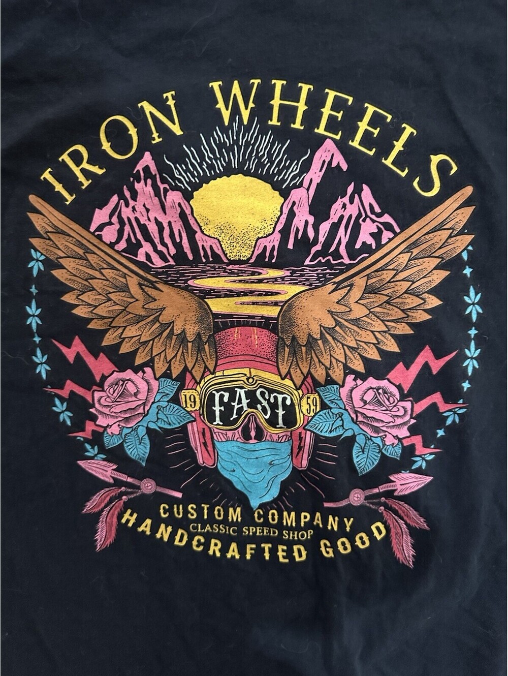 Iron Wheels Fast Custom Company Graphic T Shirt Mens Large Motorcycle Biker